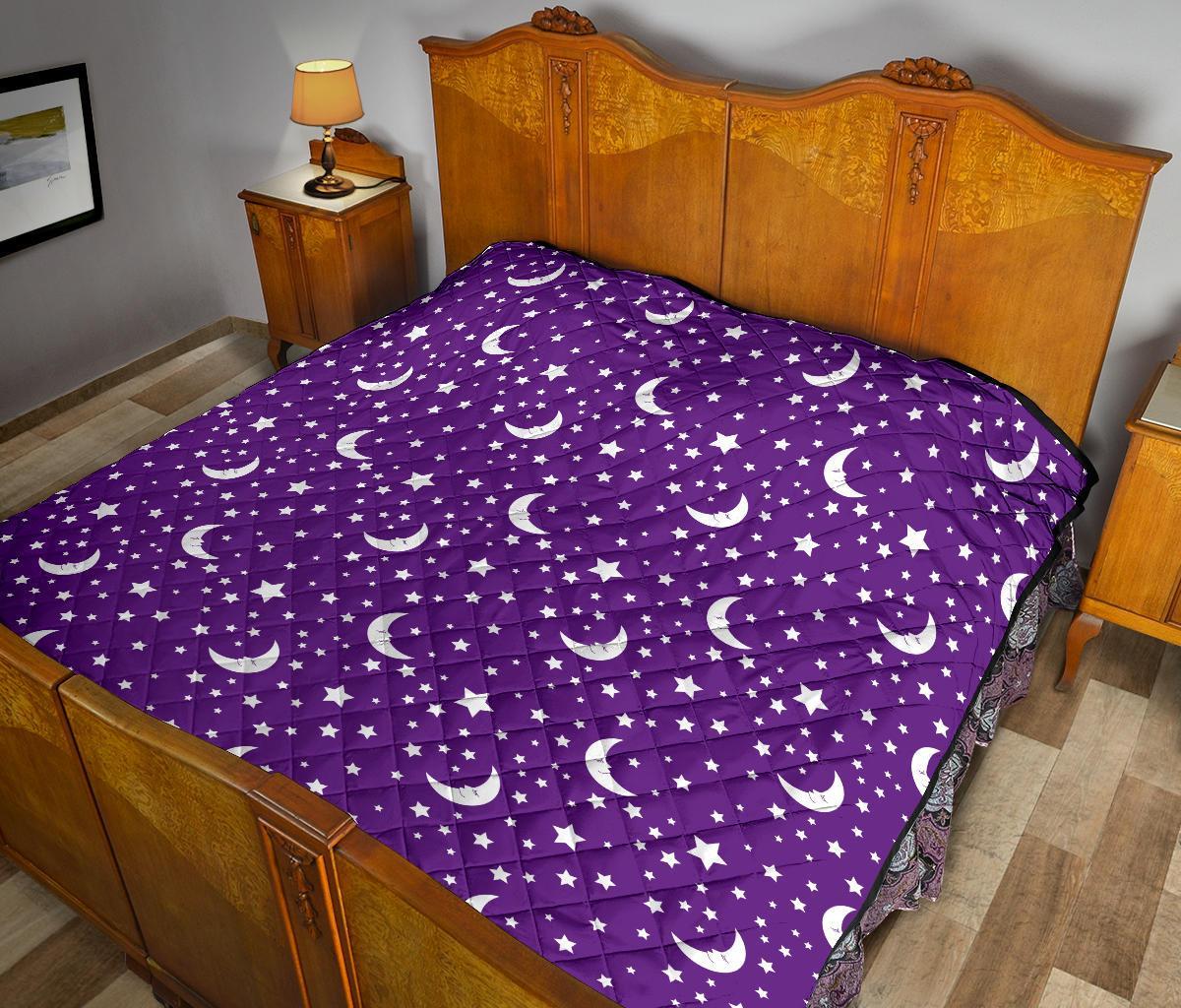 Moon Purple Pattern Print Quilt-grizzshop