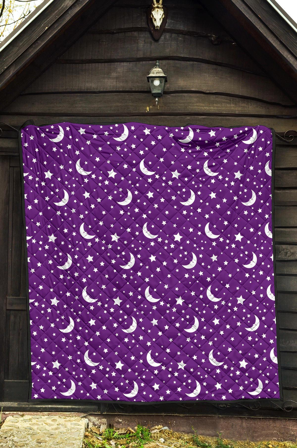 Moon Purple Pattern Print Quilt-grizzshop