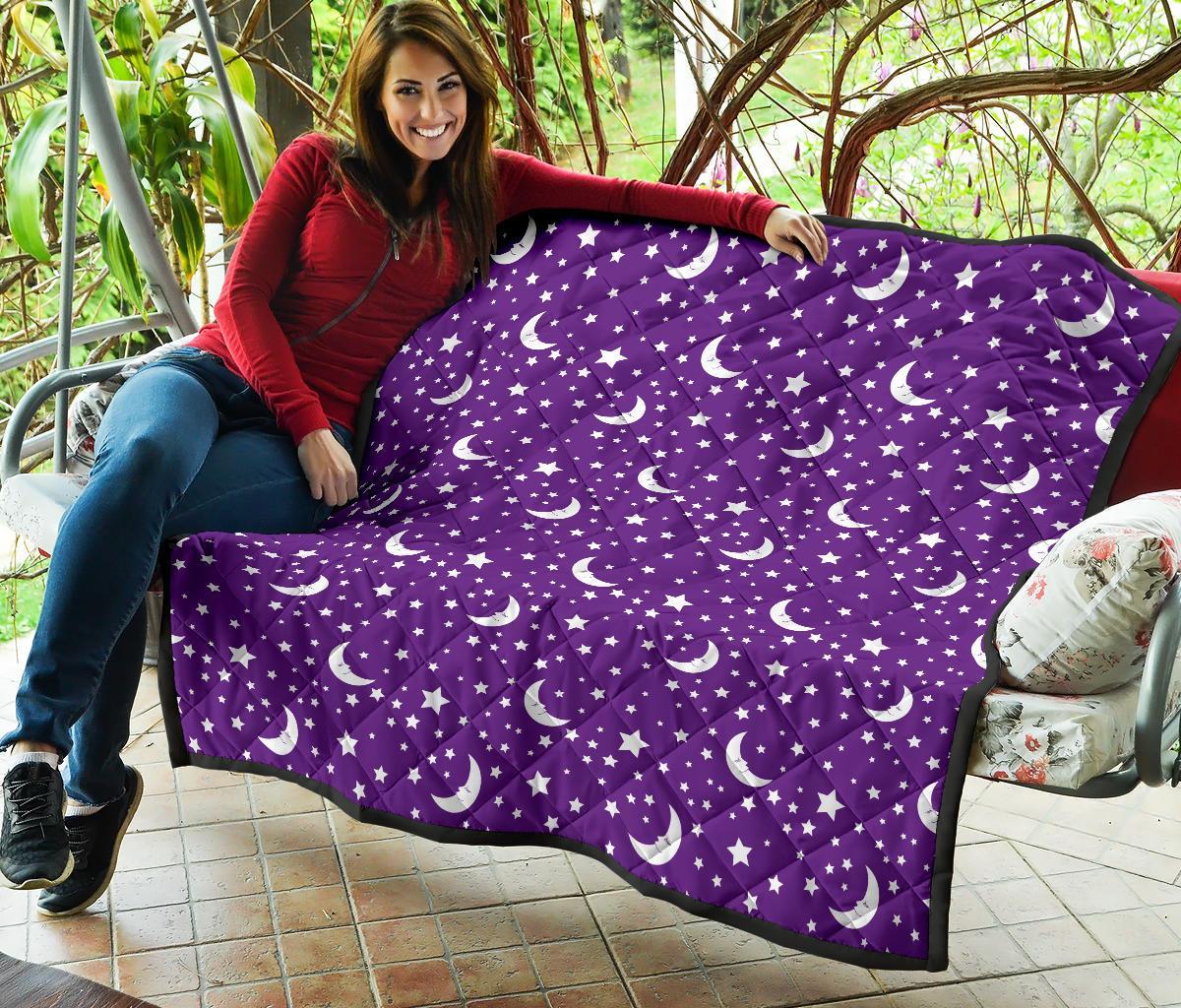 Moon Purple Pattern Print Quilt-grizzshop