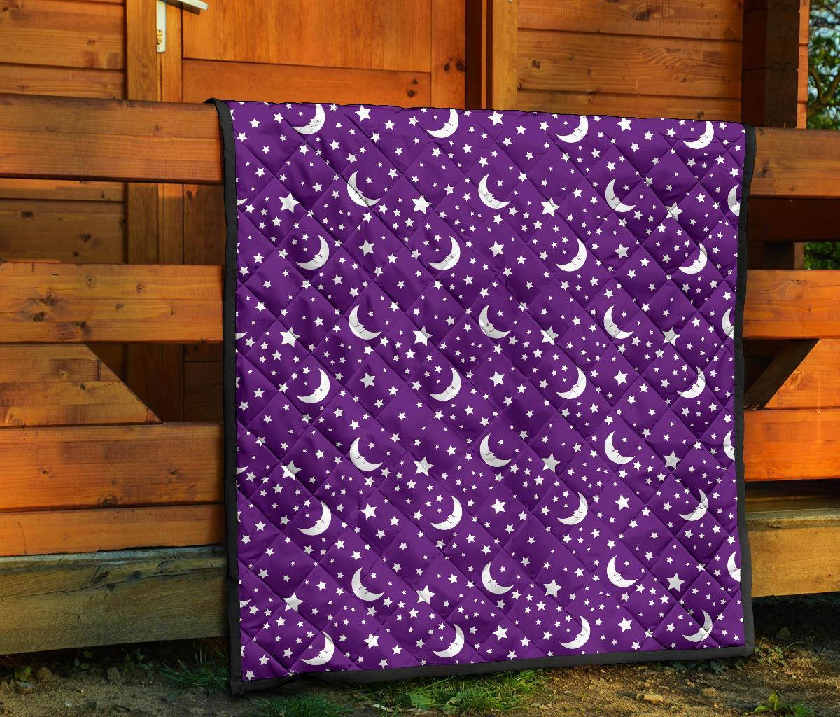 Moon Purple Pattern Print Quilt-grizzshop