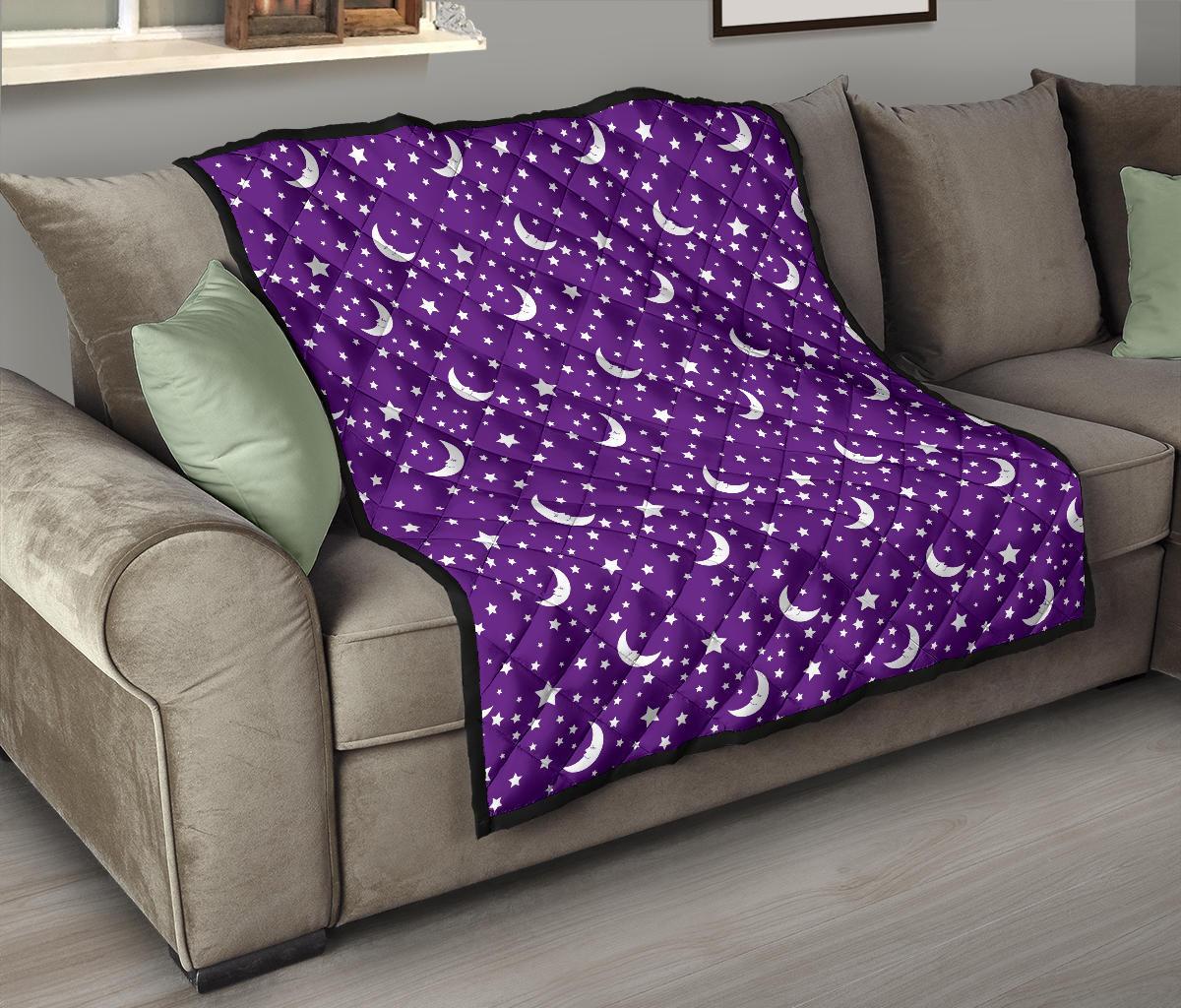 Moon Purple Pattern Print Quilt-grizzshop