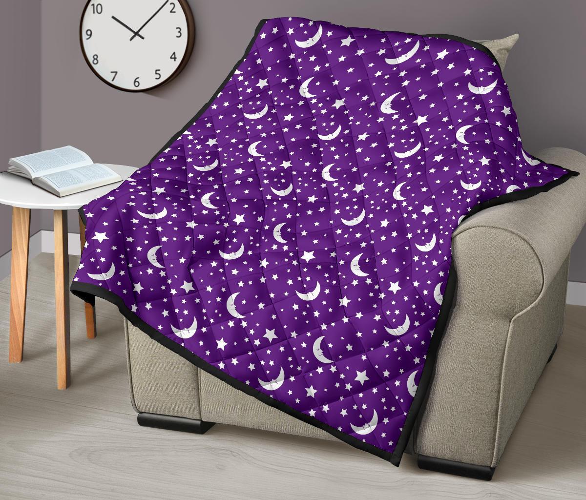 Moon Purple Pattern Print Quilt-grizzshop