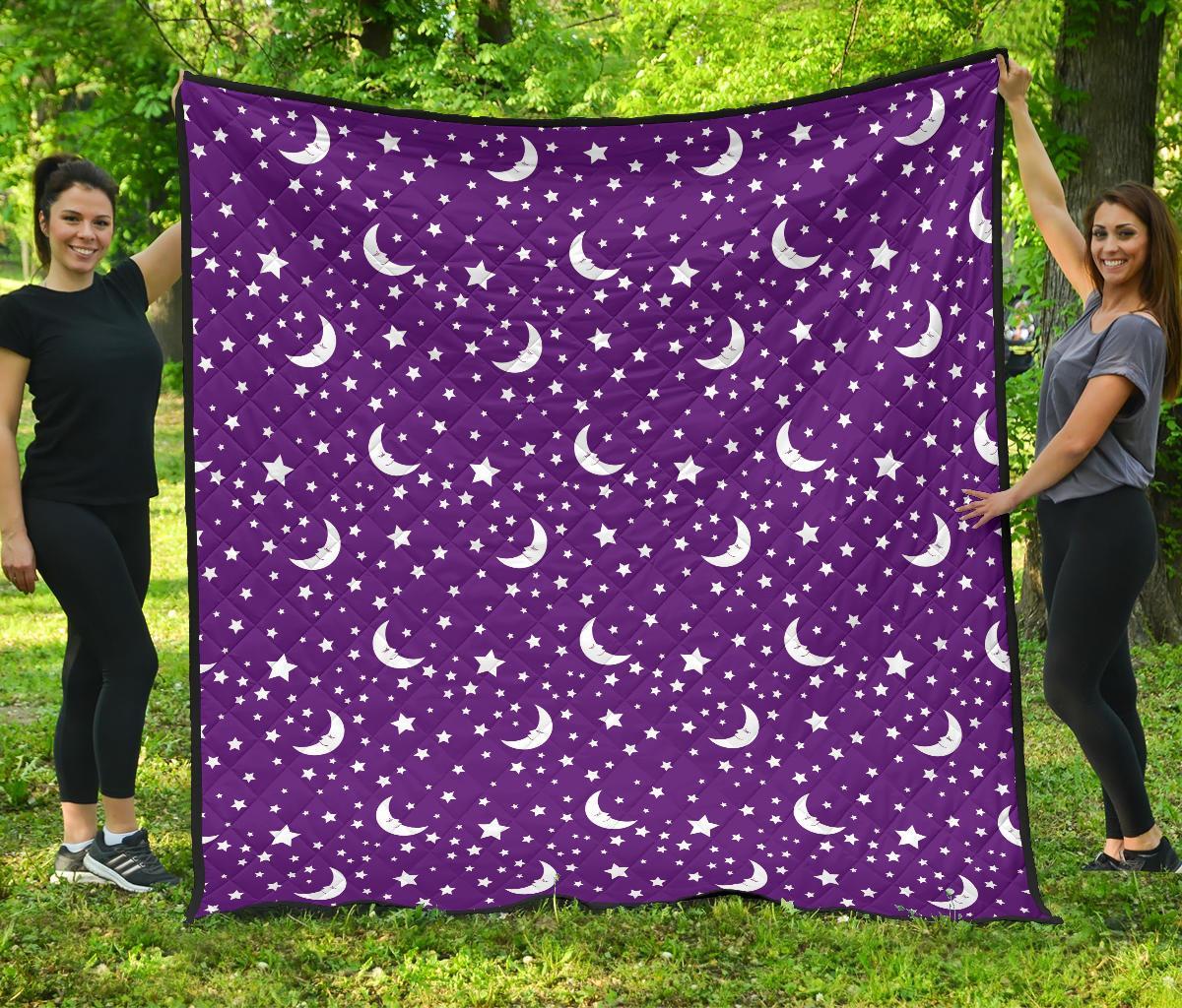 Moon Purple Pattern Print Quilt-grizzshop