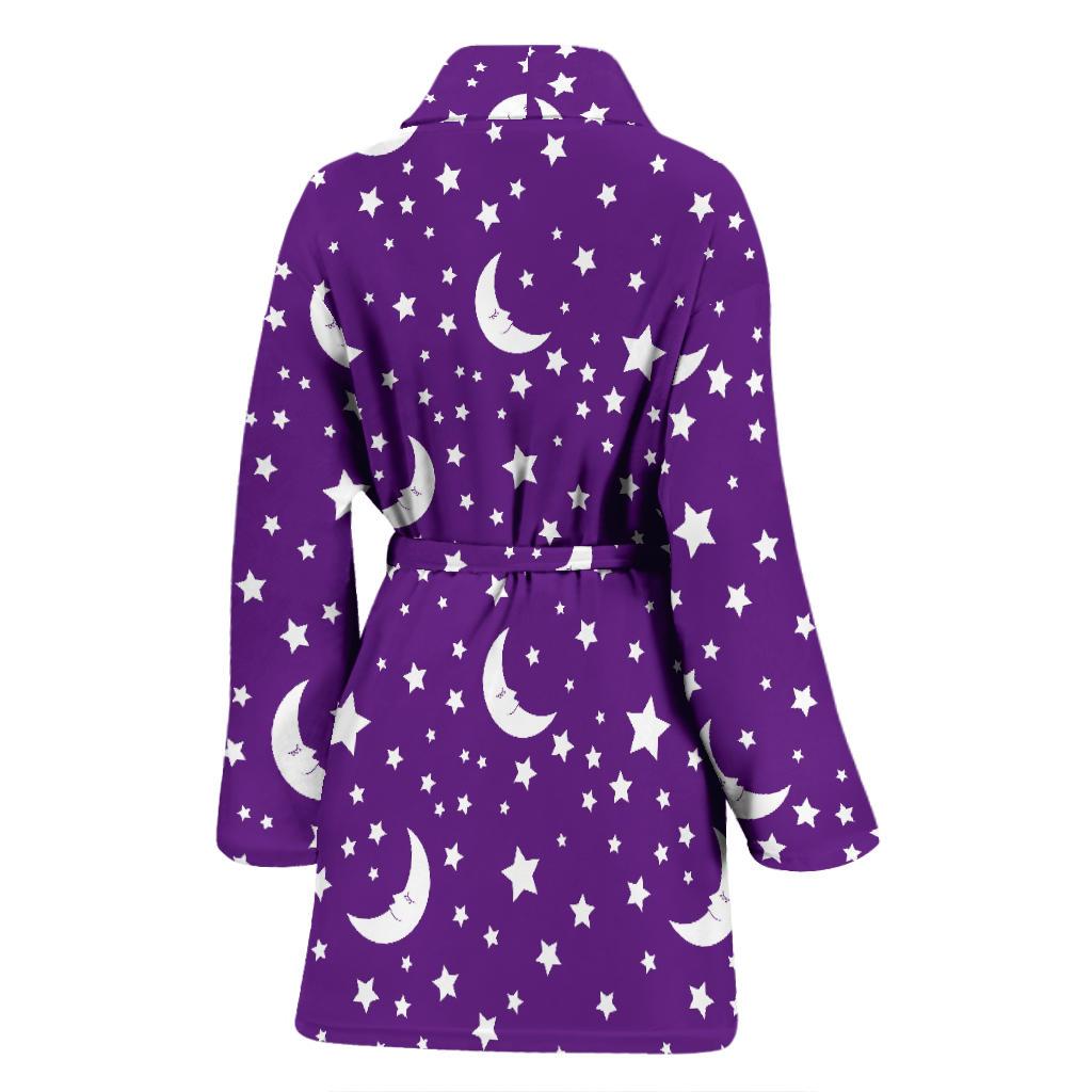Moon Purple Pattern Print Women Long Robe-grizzshop