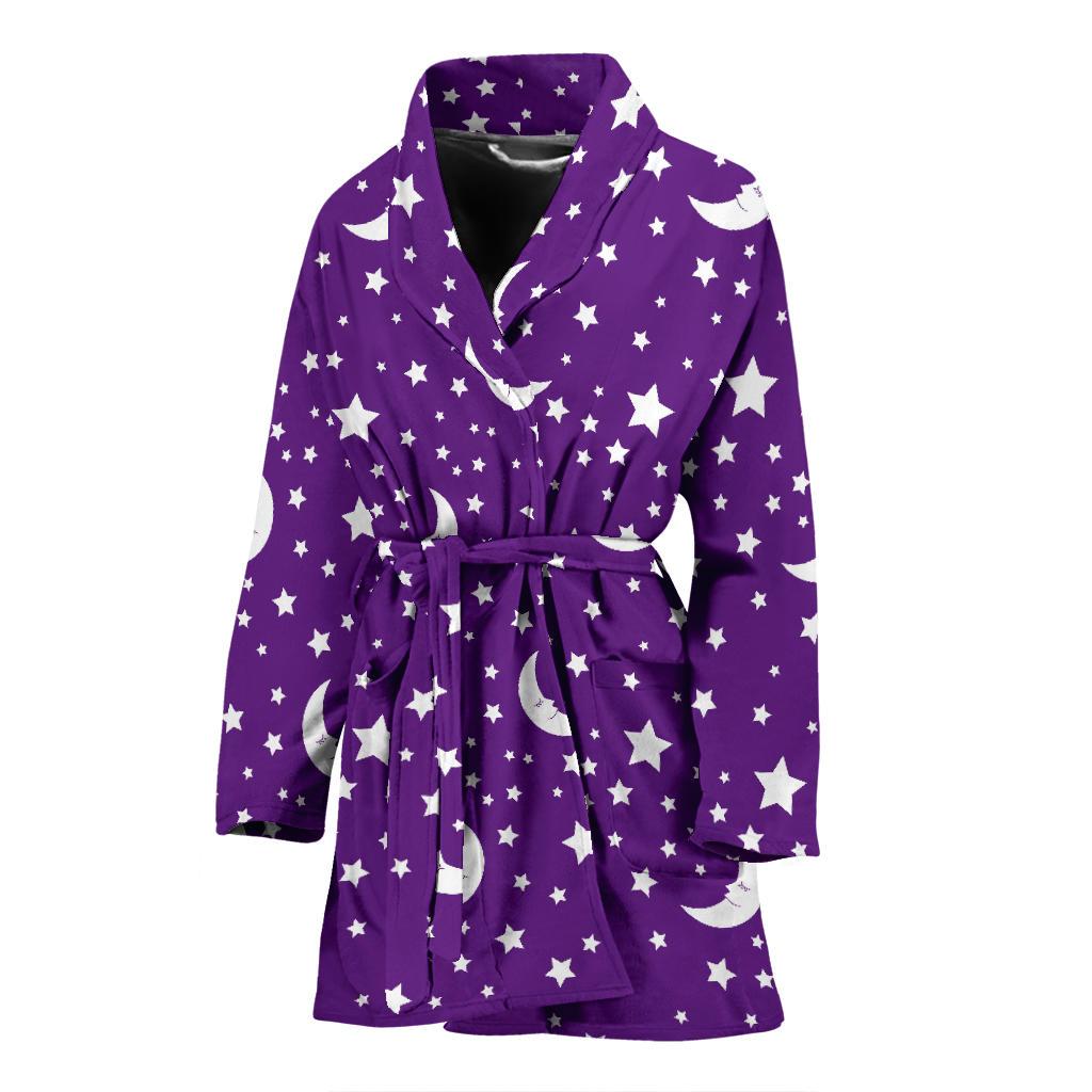 Moon Purple Pattern Print Women Long Robe-grizzshop