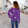 Moon Purple Pattern Print Women Off Shoulder Sweatshirt-grizzshop