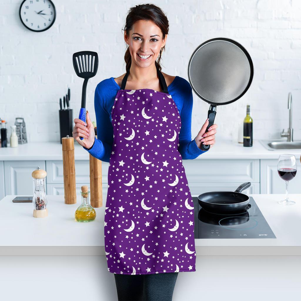 Moon Purple Pattern Print Women's Apron-grizzshop