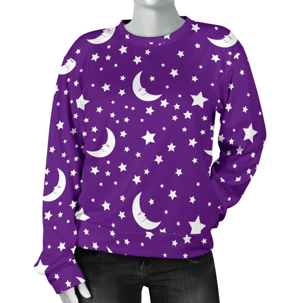 Moon Purple Pattern Print Women's Sweatshirt-grizzshop