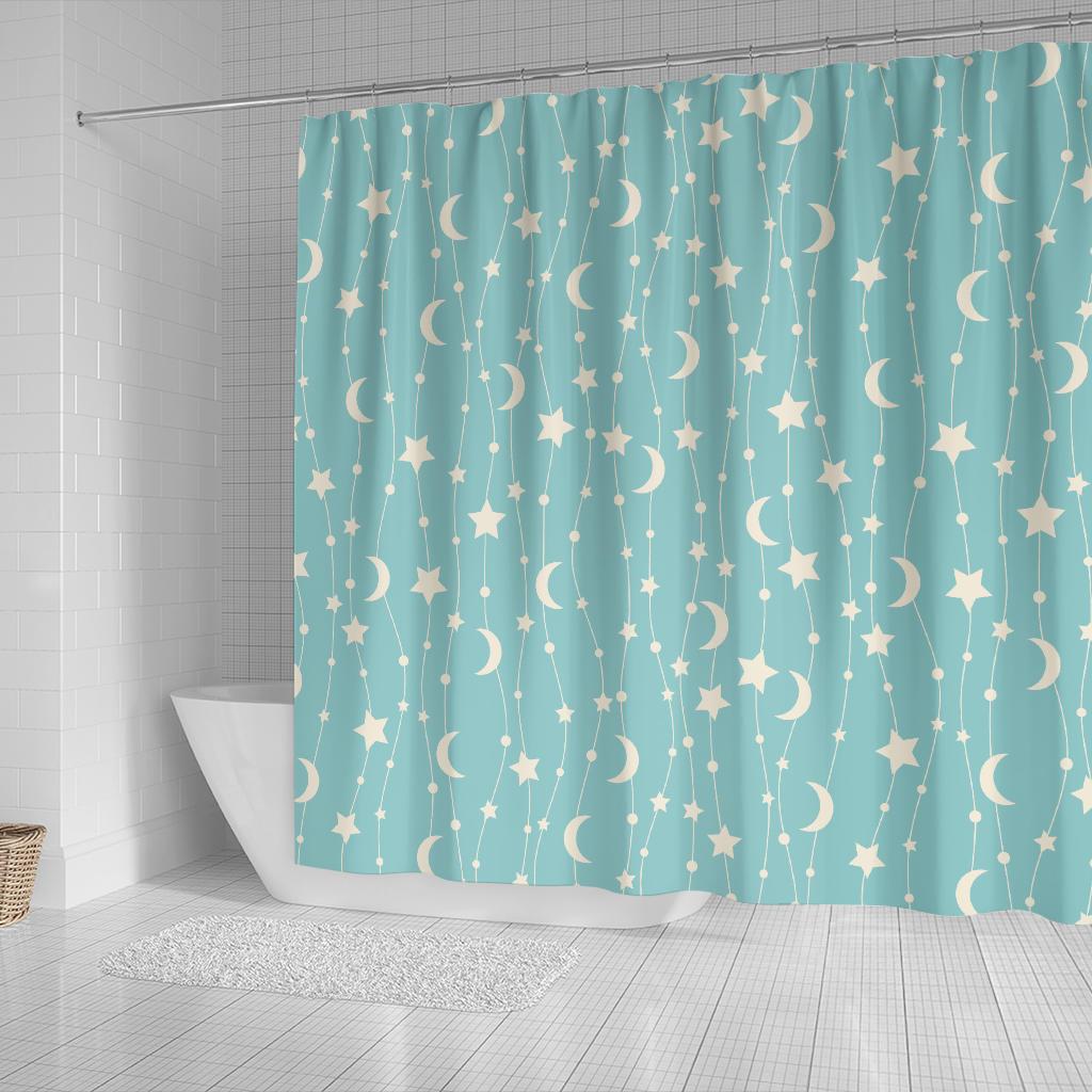 Moon Star Pattern Print Bathroom Shower Curtain-grizzshop