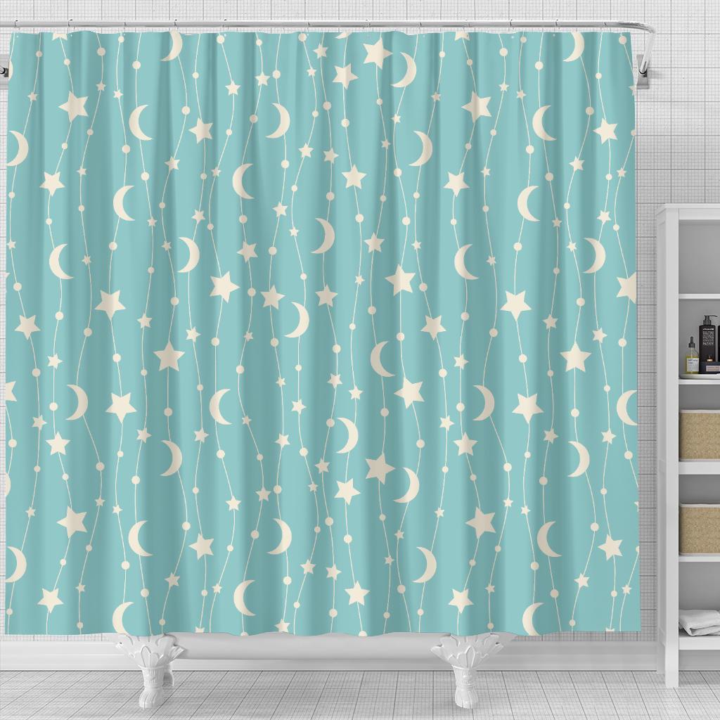 Moon Star Pattern Print Bathroom Shower Curtain-grizzshop