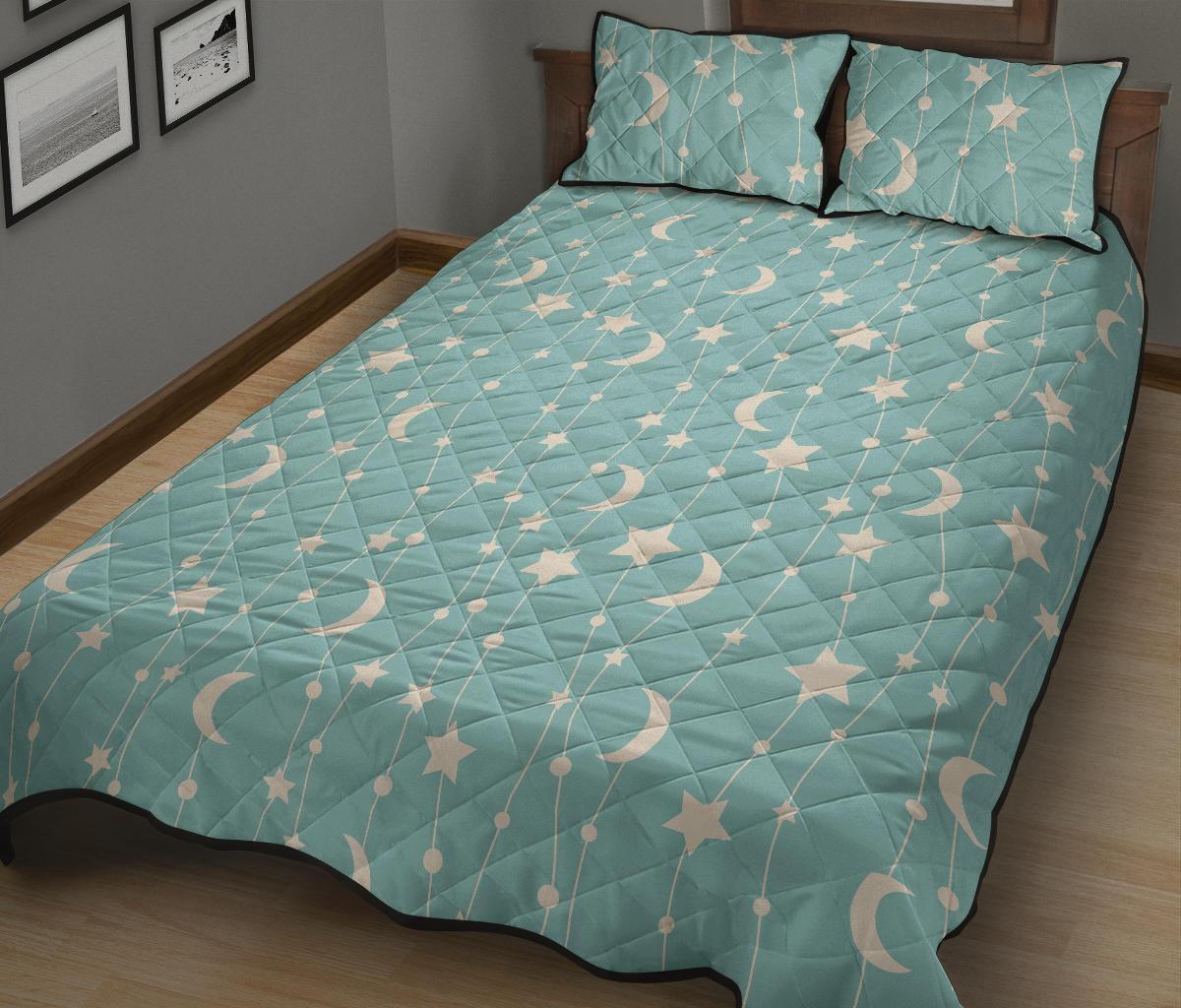 Moon Star Pattern Print Bed Set Quilt-grizzshop