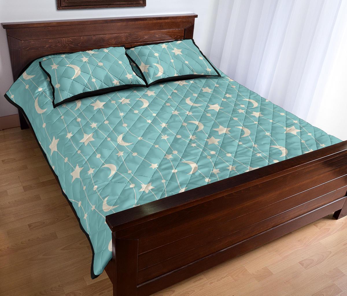 Moon Star Pattern Print Bed Set Quilt-grizzshop