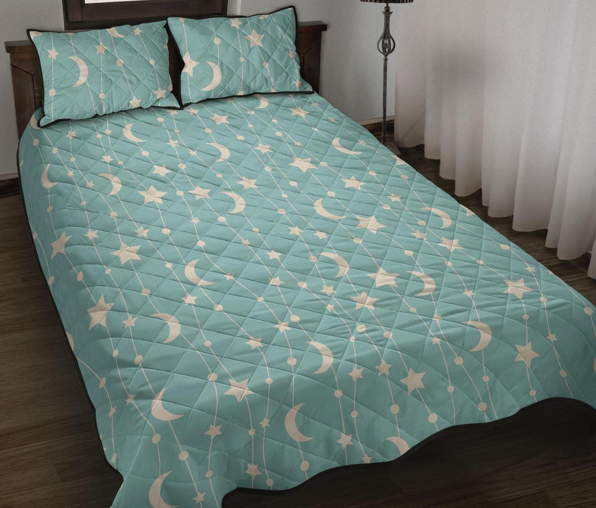 Moon Star Pattern Print Bed Set Quilt-grizzshop