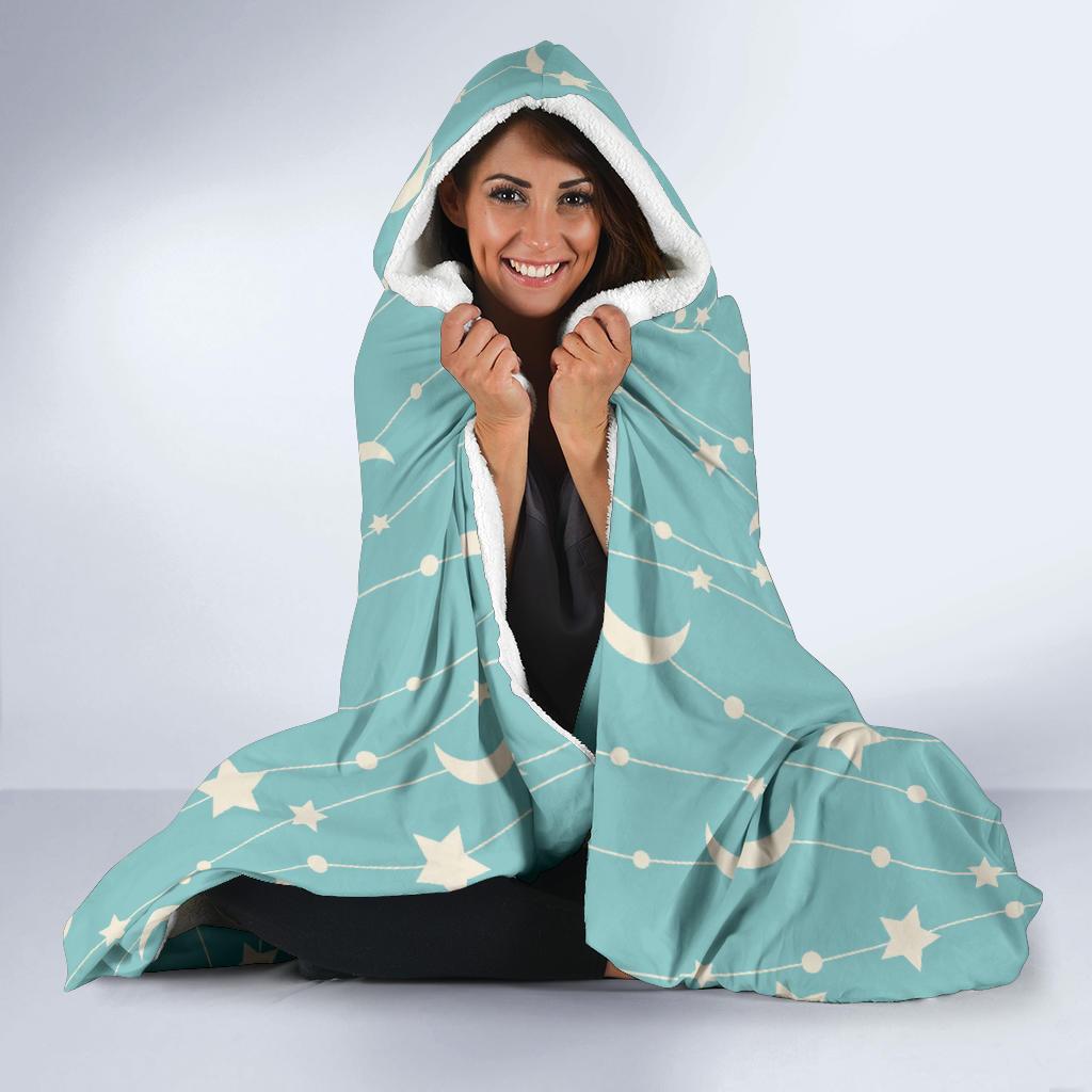 Moon Star Pattern Print Hooded Blanket-grizzshop