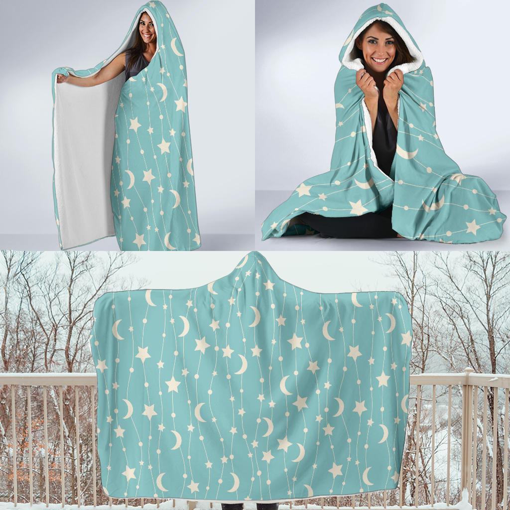 Moon Star Pattern Print Hooded Blanket-grizzshop