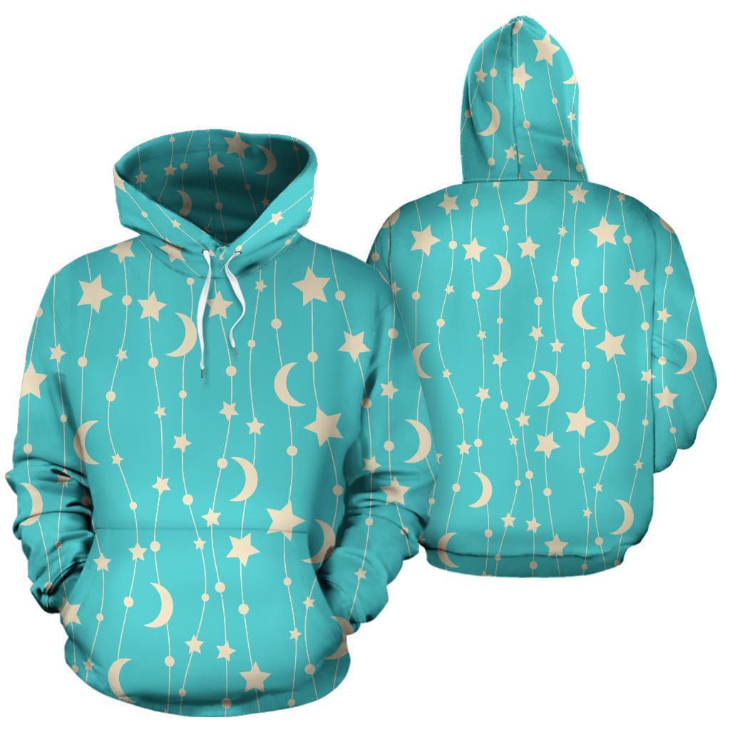 Moon Star Pattern Print Men Women Pullover Hoodie-grizzshop