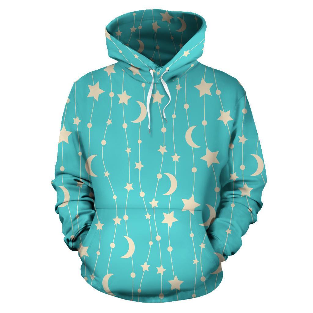 Moon Star Pattern Print Men Women Pullover Hoodie-grizzshop