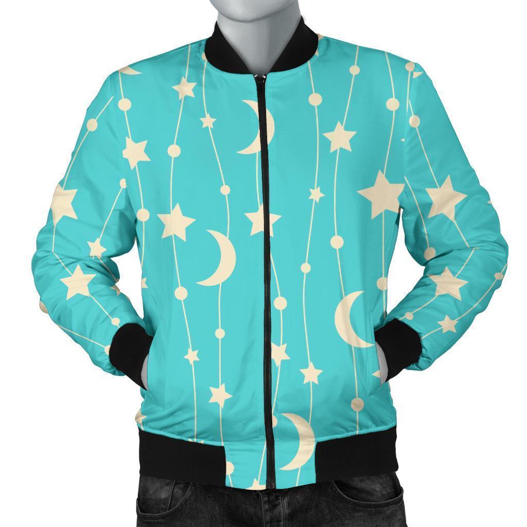 Moon Star Pattern Print Men's Bomber Jacket-grizzshop