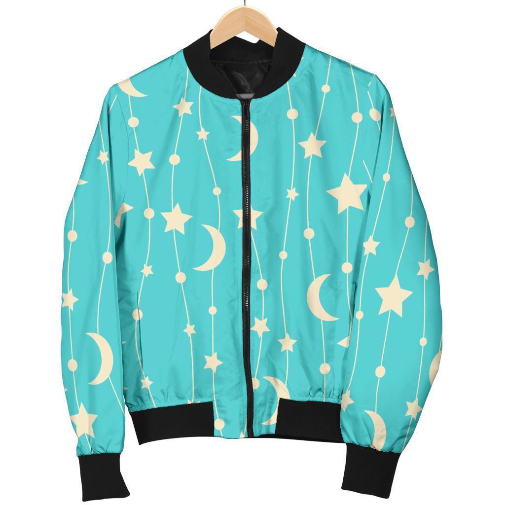 Moon Star Pattern Print Men's Bomber Jacket-grizzshop