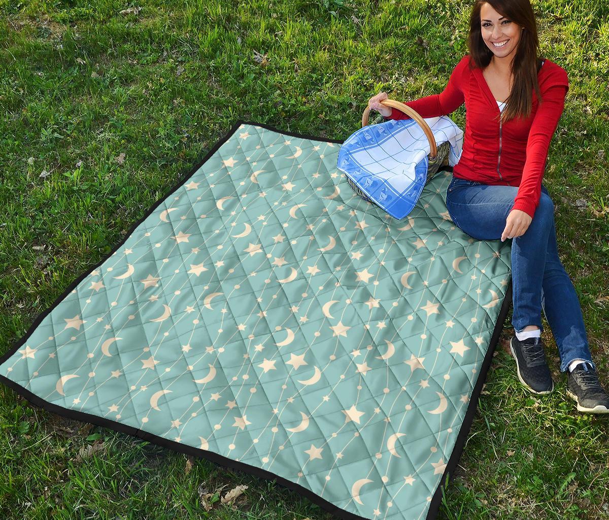 Moon Star Pattern Print Quilt-grizzshop