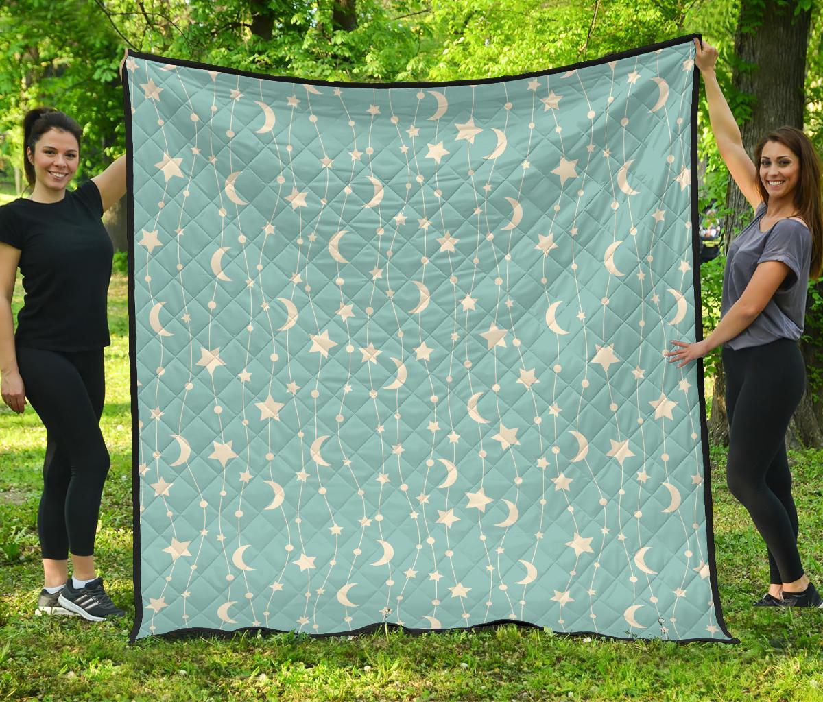 Moon Star Pattern Print Quilt-grizzshop