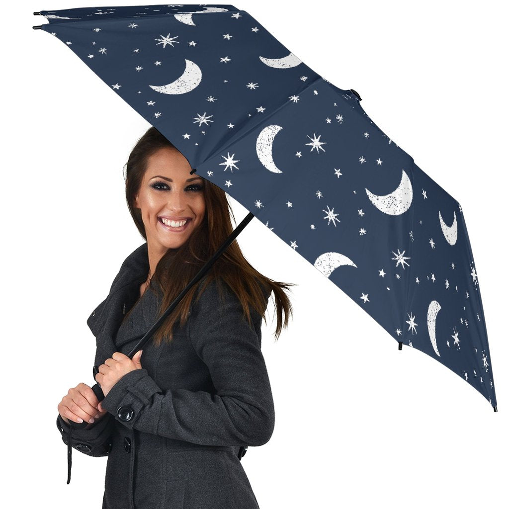 Moon Star Print Pattern Automatic Foldable Umbrella-grizzshop