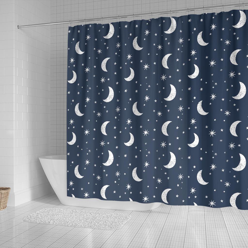 Moon Star Print Pattern Bathroom Shower Curtain-grizzshop