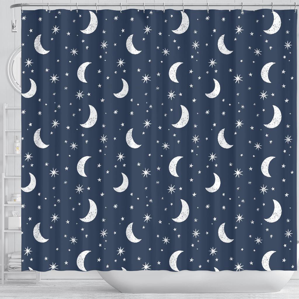 Moon Star Print Pattern Bathroom Shower Curtain-grizzshop