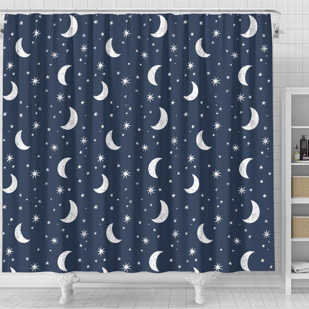 Moon Star Print Pattern Bathroom Shower Curtain-grizzshop