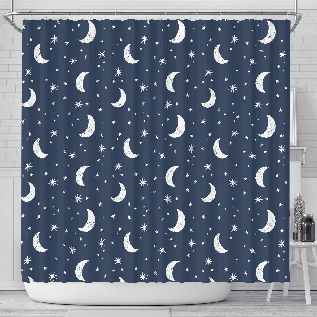 Moon Star Print Pattern Bathroom Shower Curtain-grizzshop