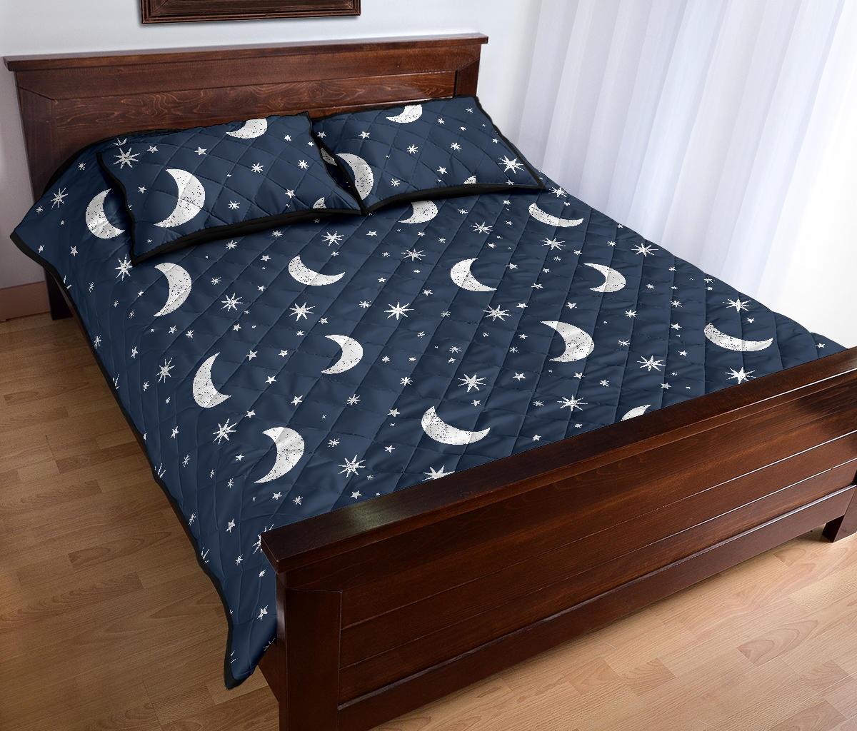 Moon Star Print Pattern Bed Set Quilt-grizzshop