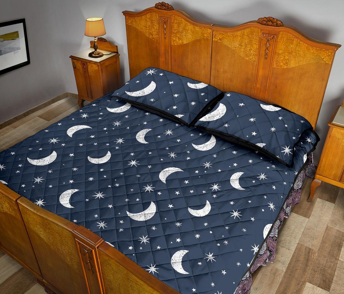 Moon Star Print Pattern Bed Set Quilt-grizzshop