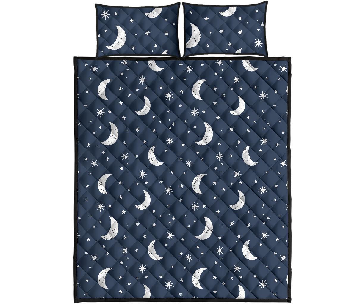 Moon Star Print Pattern Bed Set Quilt-grizzshop