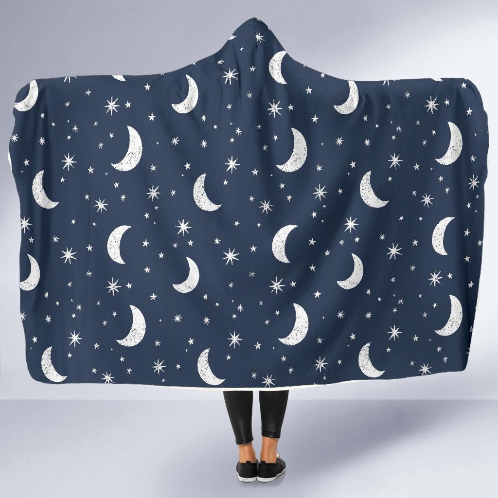 Moon Star Print Pattern Hooded Blanket-grizzshop
