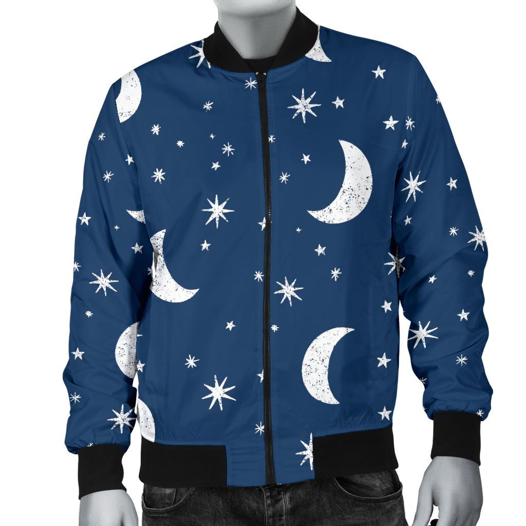 Moon Star Print Pattern Men's Bomber Jacket-grizzshop