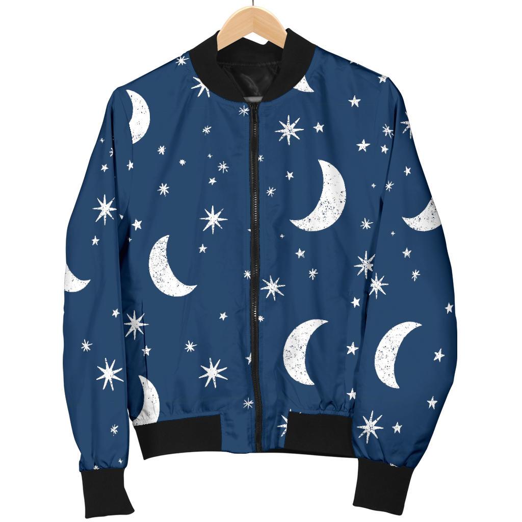 Moon Star Print Pattern Men's Bomber Jacket-grizzshop