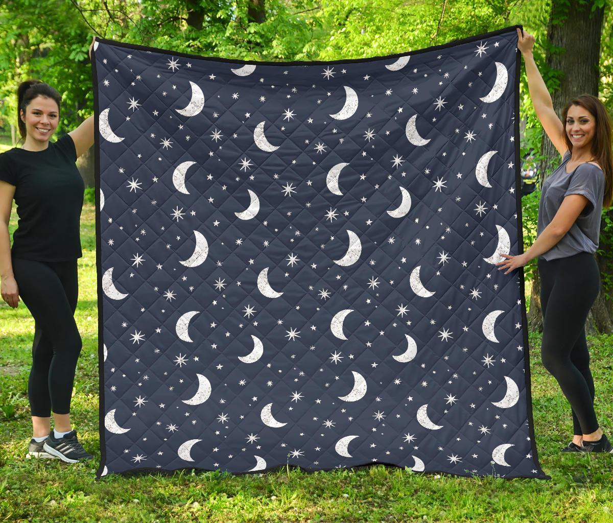 Moon Star Print Pattern Quilt-grizzshop