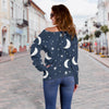 Moon Star Print Pattern Women Off Shoulder Sweatshirt-grizzshop