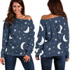 Moon Star Print Pattern Women Off Shoulder Sweatshirt-grizzshop