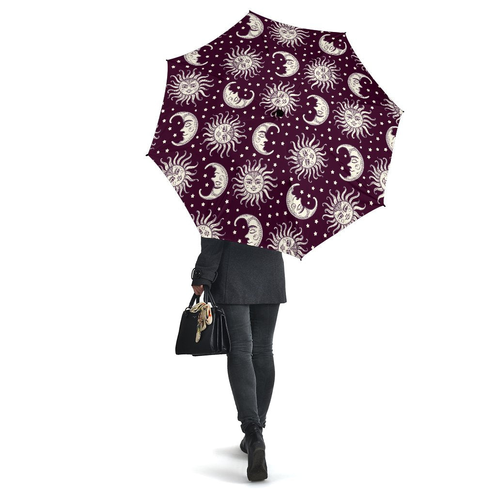 Moon Sun Celestial Pattern Print Automatic Foldable Umbrella-grizzshop