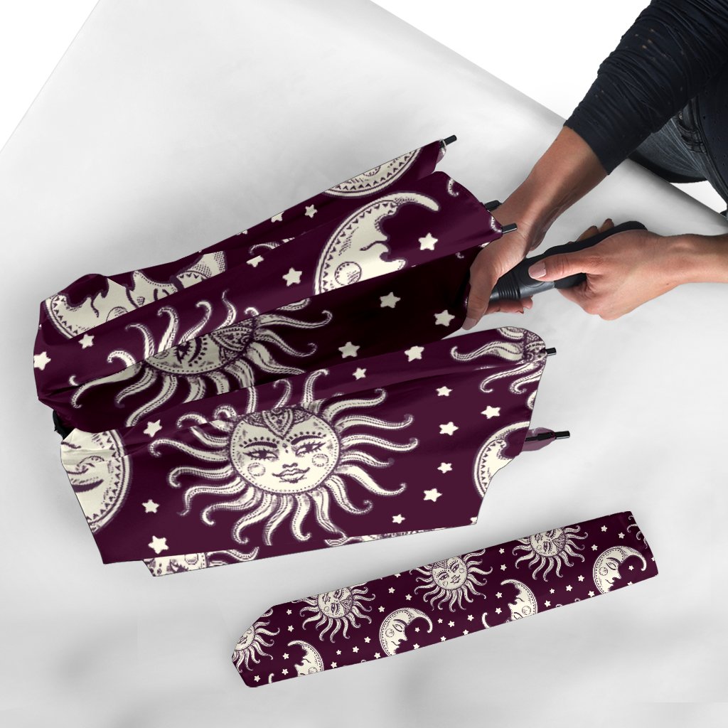 Moon Sun Celestial Pattern Print Automatic Foldable Umbrella-grizzshop