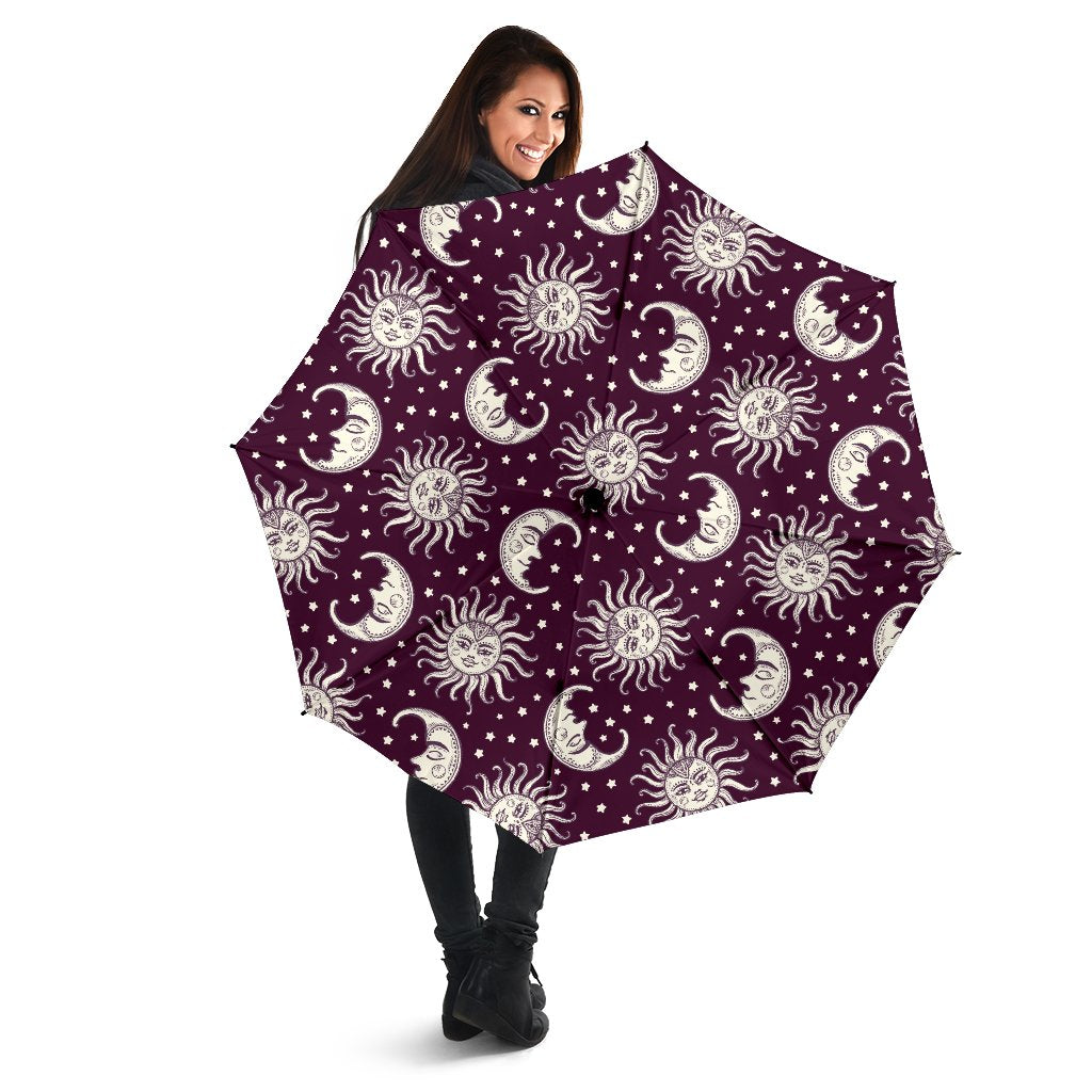 Moon Sun Celestial Pattern Print Automatic Foldable Umbrella-grizzshop