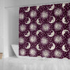 Moon Sun Celestial Pattern Print Bathroom Shower Curtain-grizzshop