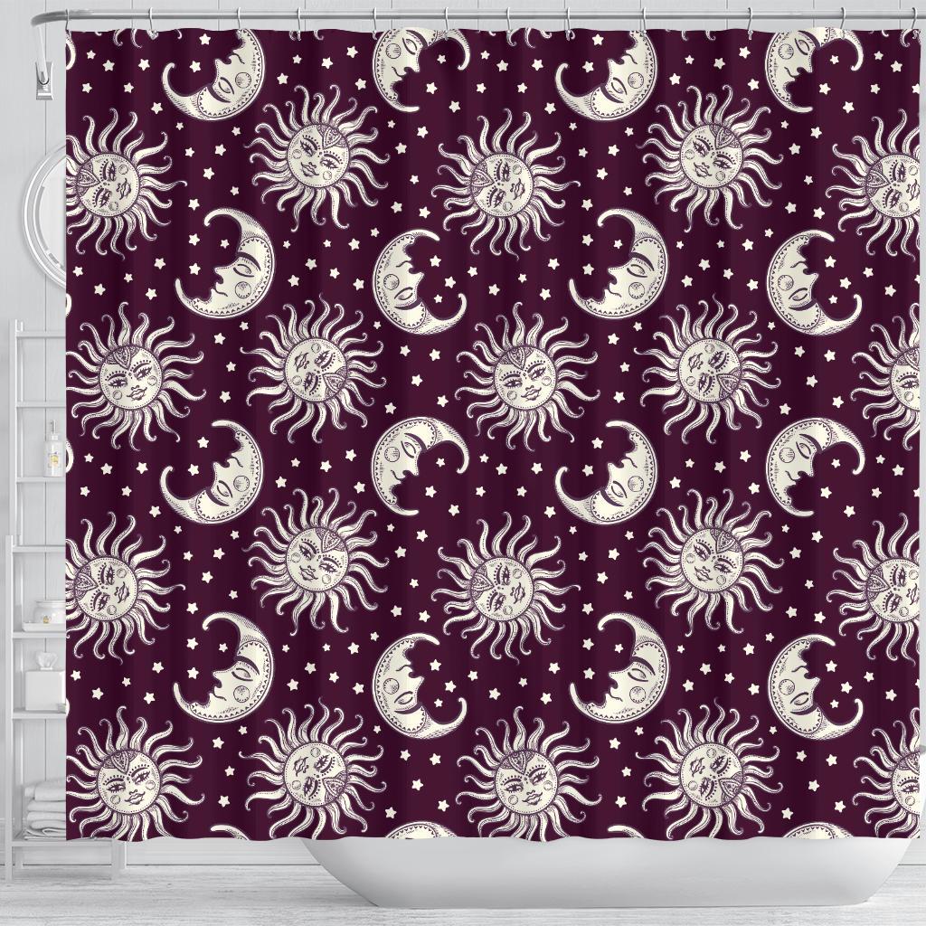 Moon Sun Celestial Pattern Print Bathroom Shower Curtain-grizzshop