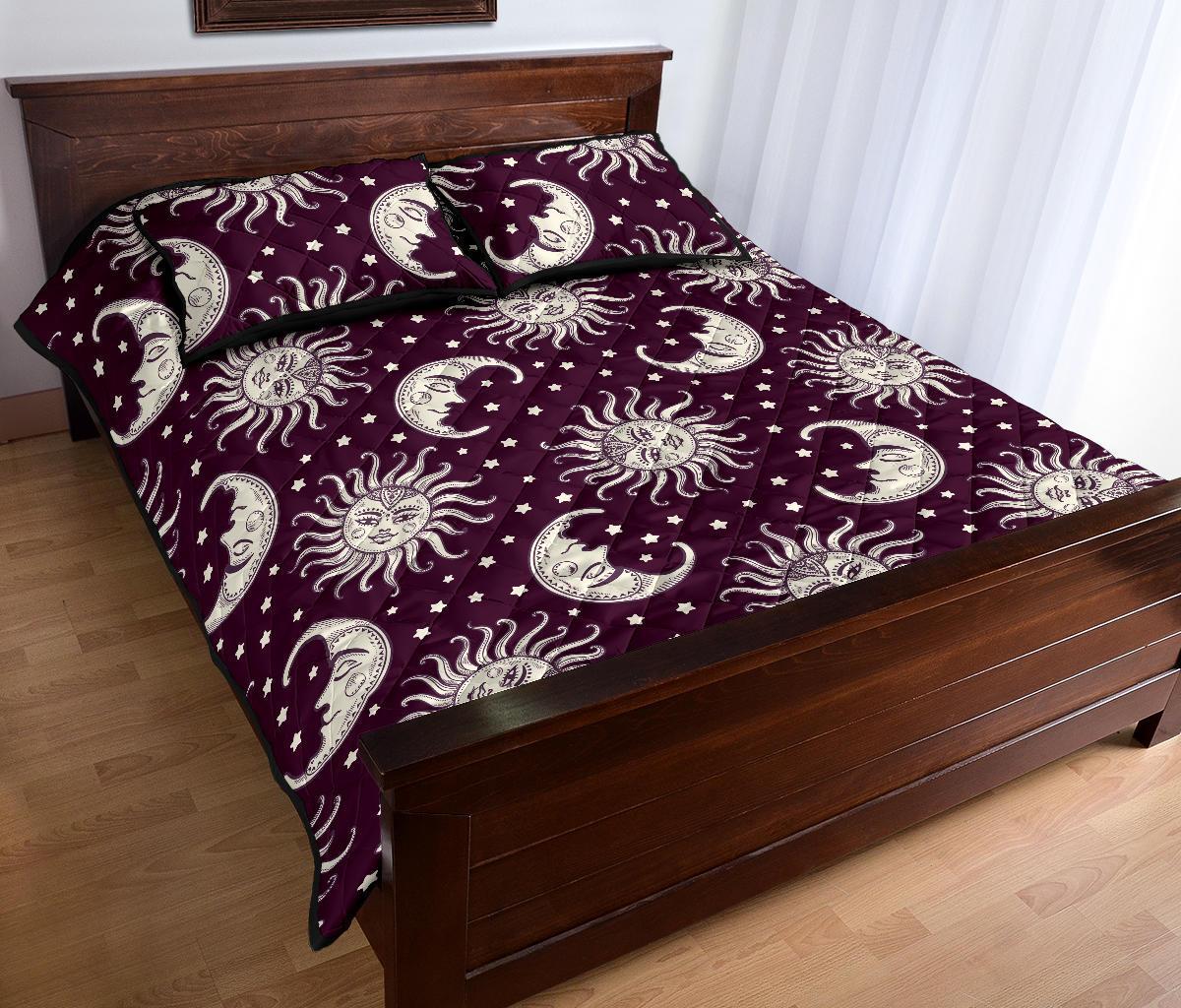 Moon Sun Celestial Pattern Print Bed Set Quilt-grizzshop