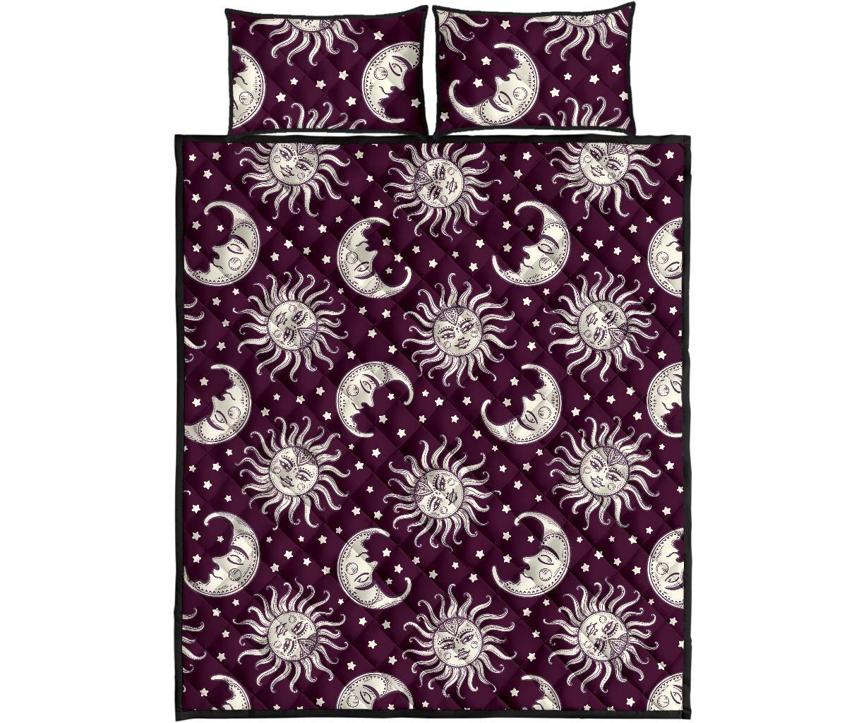 Moon Sun Celestial Pattern Print Bed Set Quilt-grizzshop