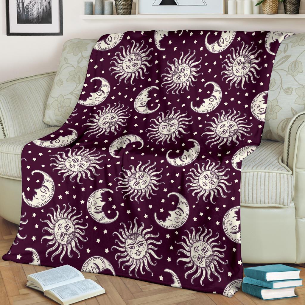 Moon Sun Celestial Pattern Print Blanket-grizzshop