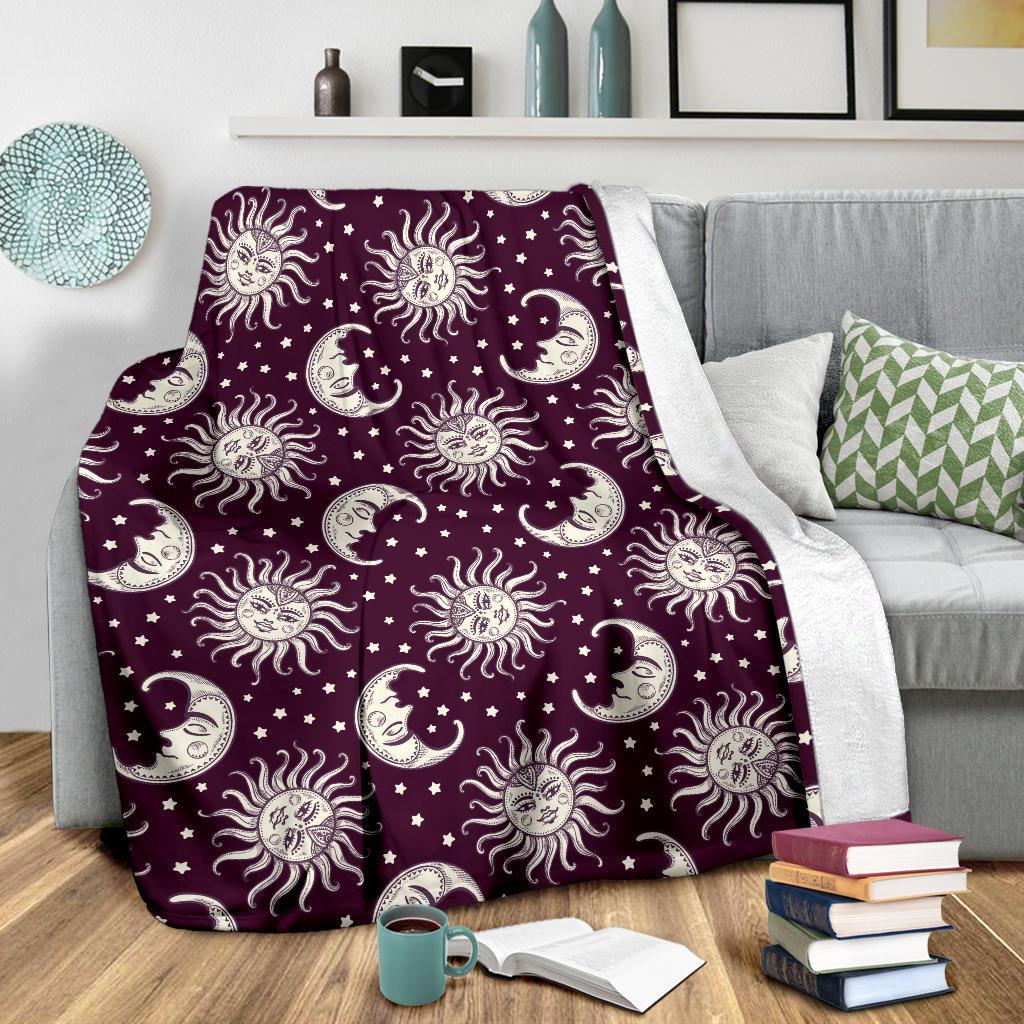 Moon Sun Celestial Pattern Print Blanket-grizzshop