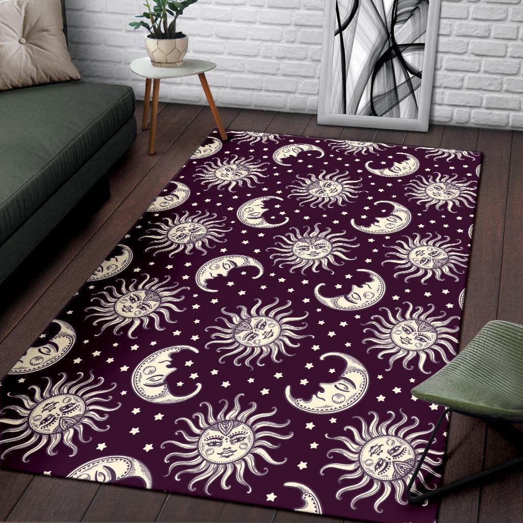 Moon Sun Celestial Pattern Print Floor Mat-grizzshop