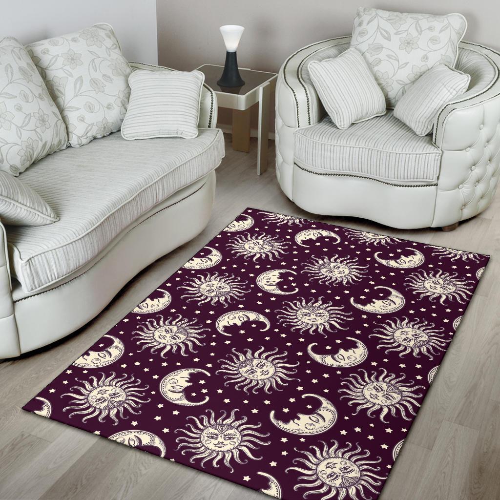 Moon Sun Celestial Pattern Print Floor Mat-grizzshop